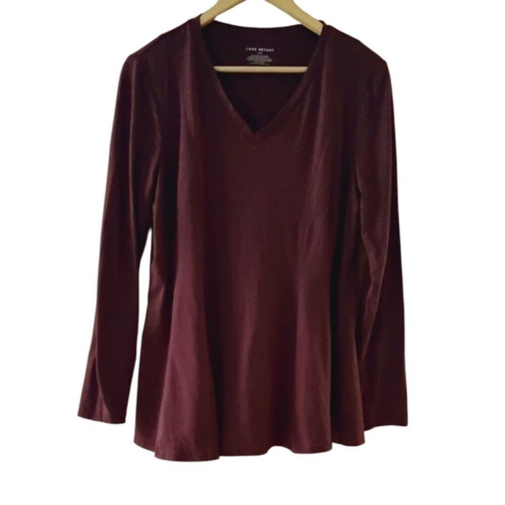 Lane Bryant Maroon Long Sleeve V-neck Swing top Size 10/12